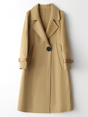 Airchics manteau en laine longue avec poches boutons col revers femme mode